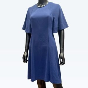 Sandro Yoko Fluted Crepe Shift Dress in Blue